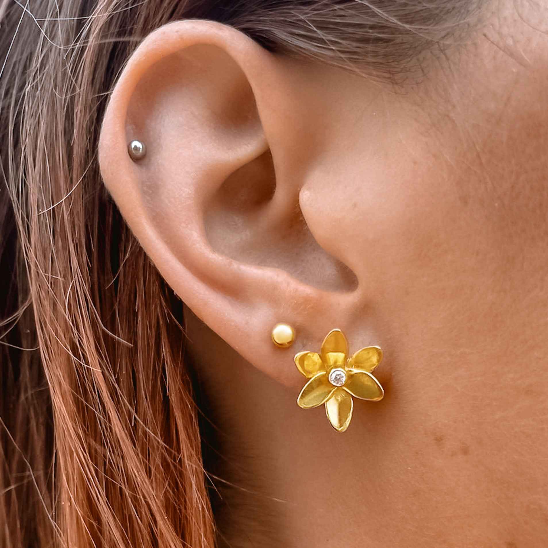 Gold Flower Studs with Diamonds